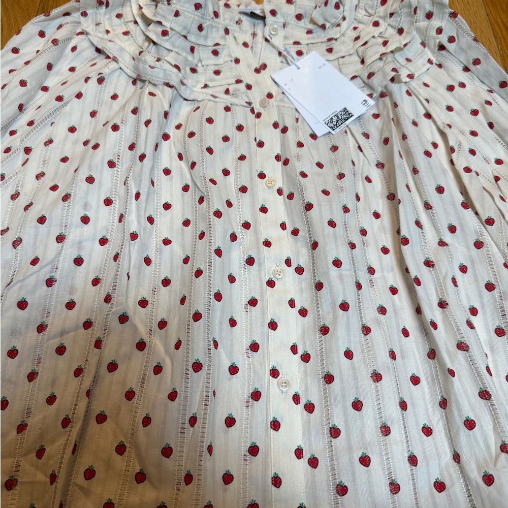 & Other Stories Cream Blouse with Red Strawberry Print and Ruffles - Picture 3 of 4